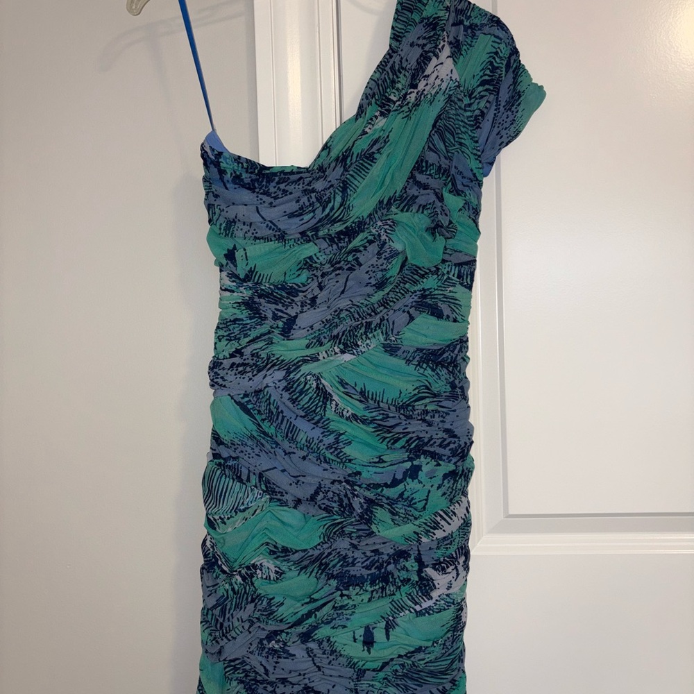 BCBGMaxAzria One Shoulder Blue and Green Dress